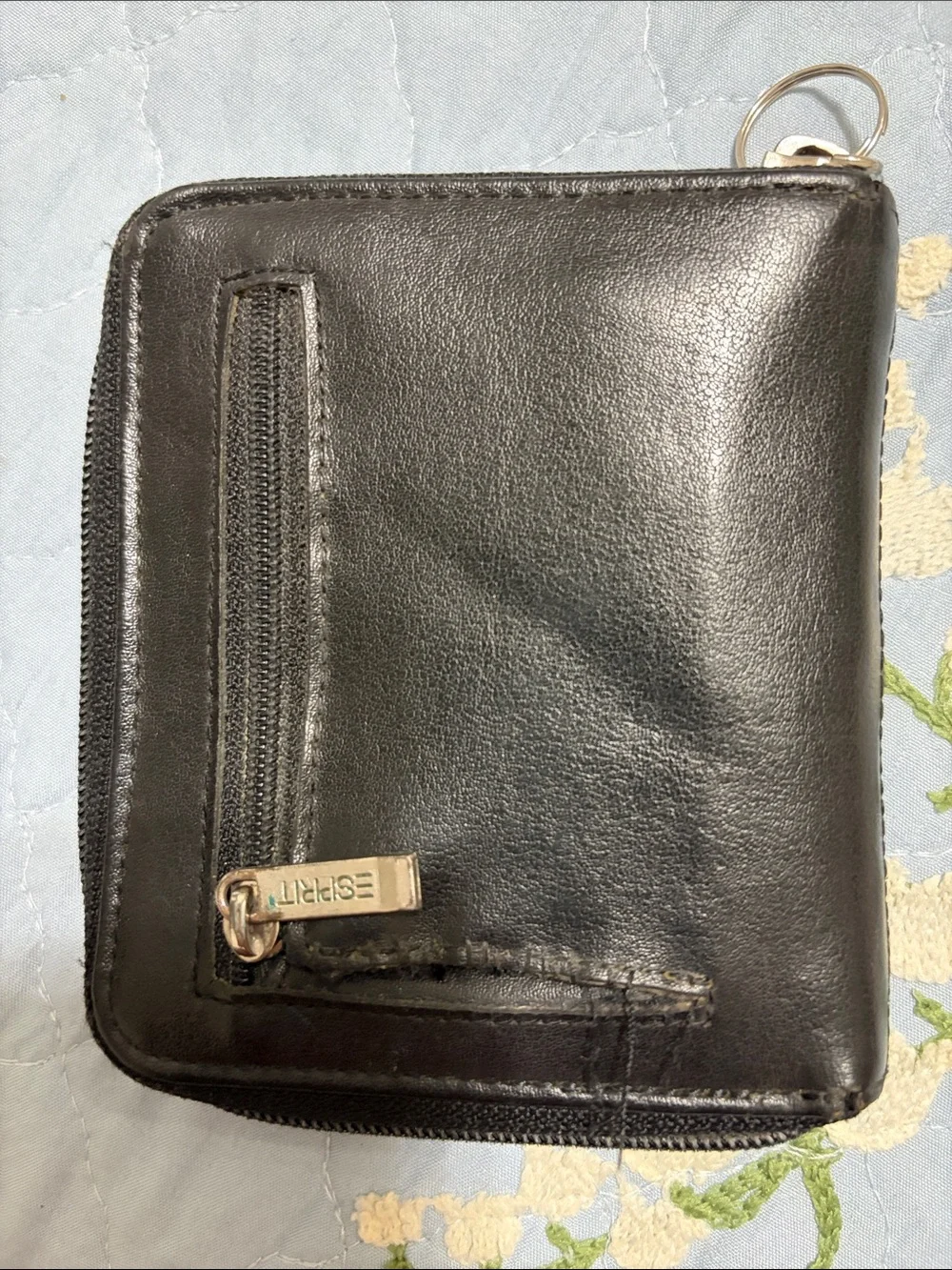 ESPRIT Black Leather Zip Wallet Key Ring Compartmentalized & Coin great